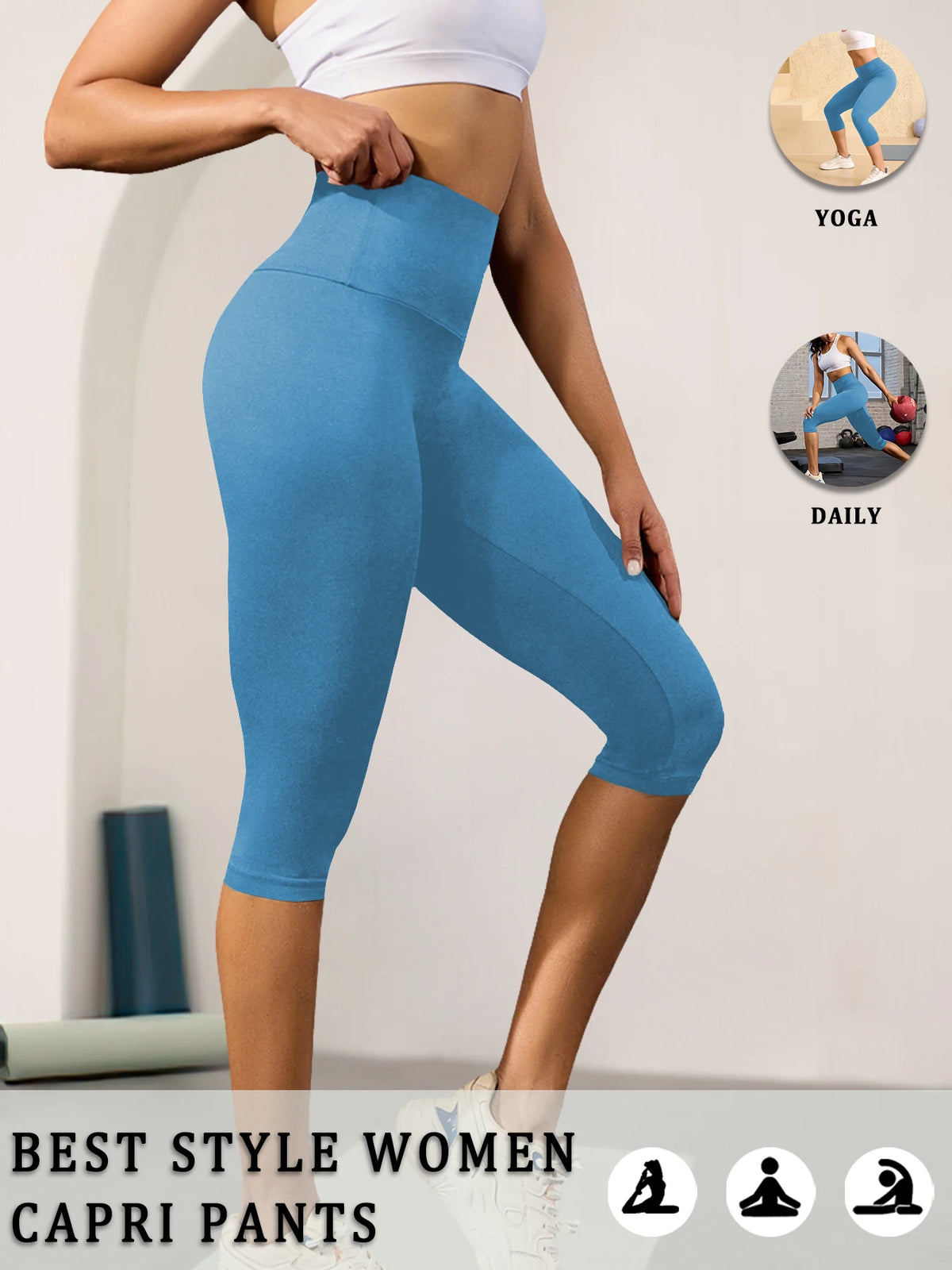 Women High Waisted Capri Pants Super Soft No See Through Tummy Control Yoga Running Workout Home Casual Leggings