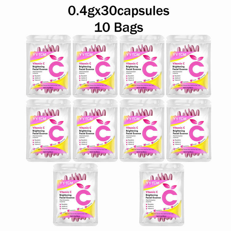 Vitamin C Skin-Brightening and Moisturizing Capsule Essence, Hydrates and Smooths Skin, Contains Plant Squalane, Vitamin E, Magnolia Oil, Jojoba Seed Oil, Deeply Hydrates and Brightens Skin Essence (0.4Gx30 Capsules)/Bag-1 Ba