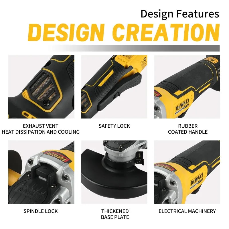 DEWALT DCG405 125mm Flat Head Angle Grinder, 18V Lithium Battery Brushless Bare Machine Cutting Power Tool