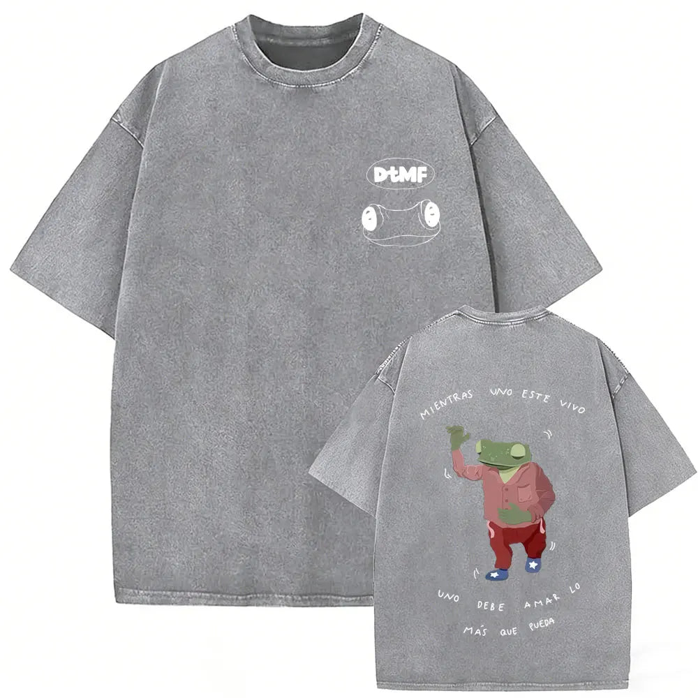 Rapper Bad Bunny Vintage Washed T Shirts Fans Gift Debi Tirar Mas Fotos DTMF Merch T-shirt Men's Women Hip Hop Fashion T-shirts