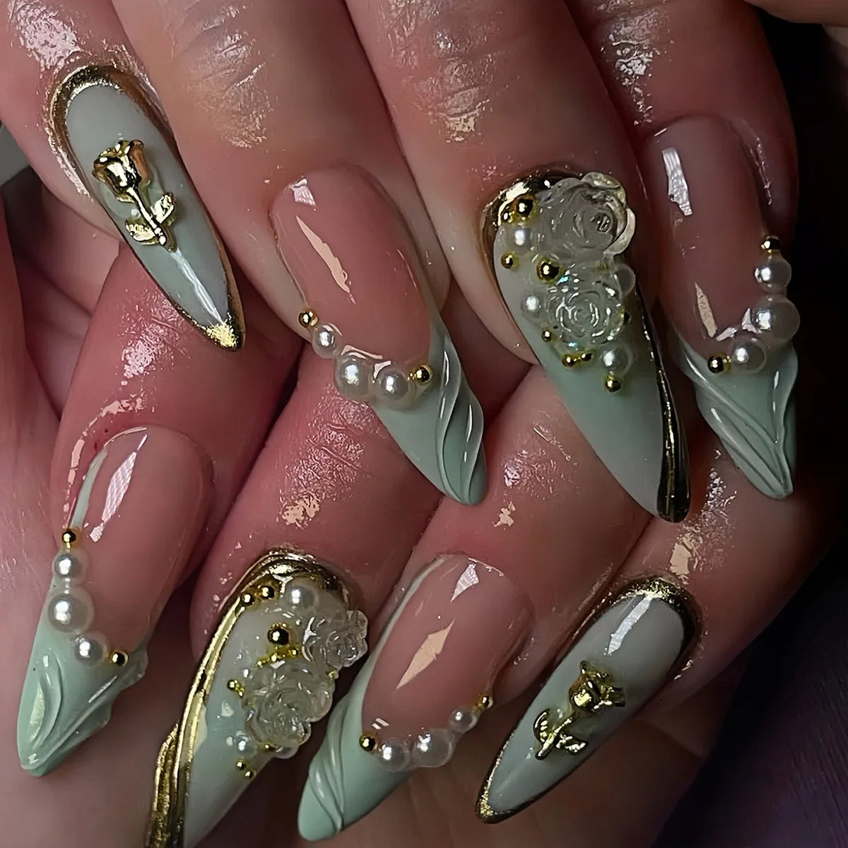 24Pcs Pink Almond False Nails Butterfly Ballet with French Design Wearable Fake Nails Simple Artificial Press on Nails Tips Art