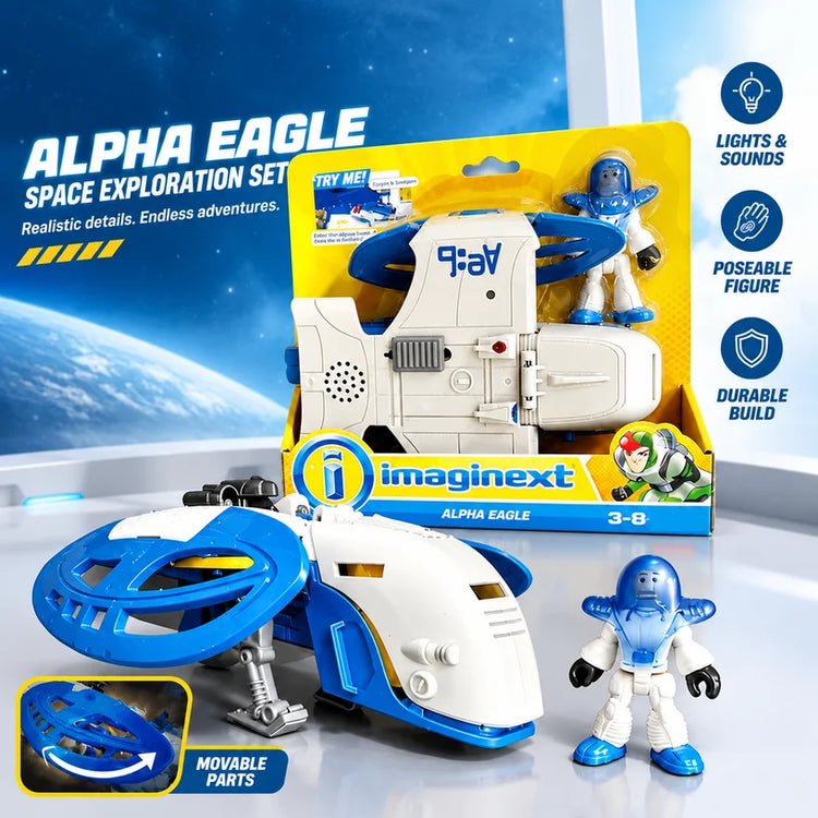 Imaginext Alpha Eagle Space Shuttle Playset with Astronaut Figure Lights SoundCollectible Space Exploration Toy Gift for Hobby