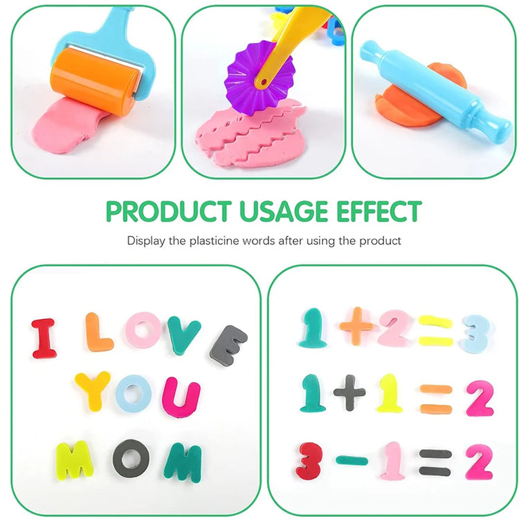 Playdough Tools Play Dough Set For Kids Letters Numbers Symbols Cutter Roller Alphabet Playdough Stamps Clay Accessories DIY Toy