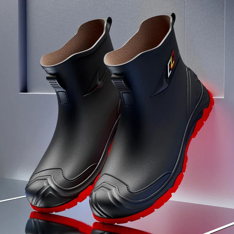 Workwear Style Outdoor Work Commuting Fishing Kitchen Anti Slip Waterproof Men's Flat Bottomed High-Quality Rubber Boots Rain Bo