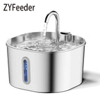 ZYFeeder 2.2L Automatic Cat Water Fountain Square Stainless Steel Pet Water Feeder Dog Water Fountain with window（No 5V 1A Plug）