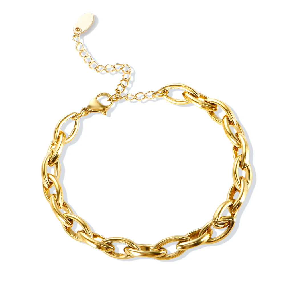 Stainless Steel Heart or Round Pendant Chain Bracelet jewelry