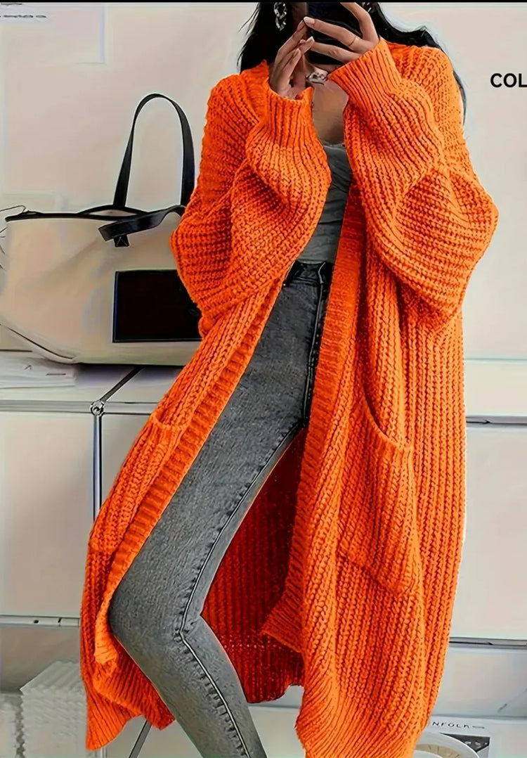 Women Oversized Maxi Cardigan Knitted Sweater Coat With Pockets Autumn Winter Casual Loose Long Sleeve Sweater Outwear Ladies