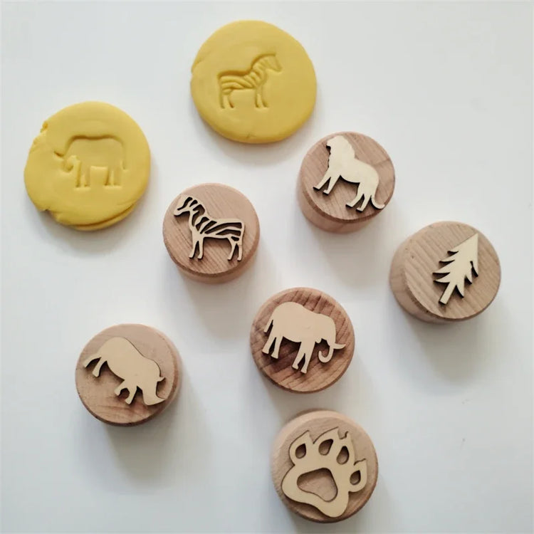 Kids Montessori Wooden Play Dough Stampers Tools Weather Insect Nature Stamps Playdough Fun Activity for Children Sensory Toys