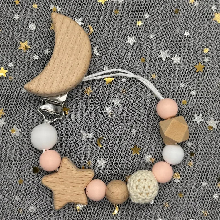 Personalized Baby Pacifier Clip Custom Name Silicone Bead Nipple Dummy Clips Engraved Infant Wooden Pacifier Holder Newborn Gift