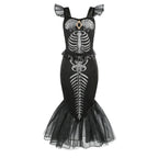 New Skeleton Little Mermaid Halloween Horror Costume Ariel Princess Costume Kids Birthday Party Prom Dress For Girls