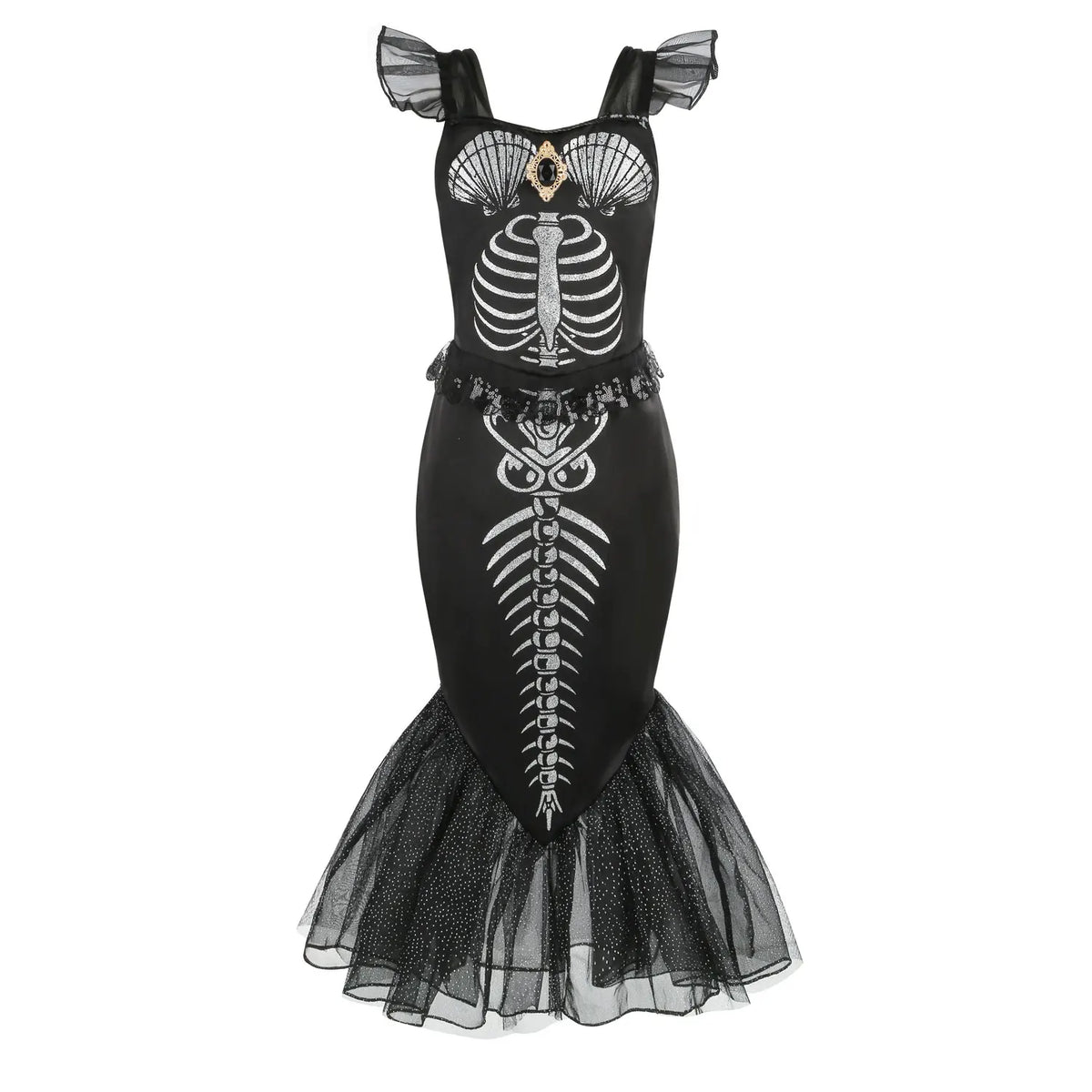 New Skeleton Little Mermaid Halloween Horror Costume Ariel Princess Costume Kids Birthday Party Prom Dress For Girls