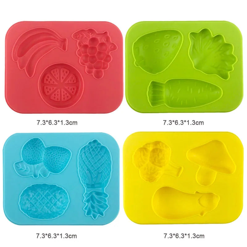 Food Play Dough Molds for Kids Plastics Fruit Vegetable Dumpling Noodle Mold Knife Fork Bowl Plate Playdough Accessories Toys