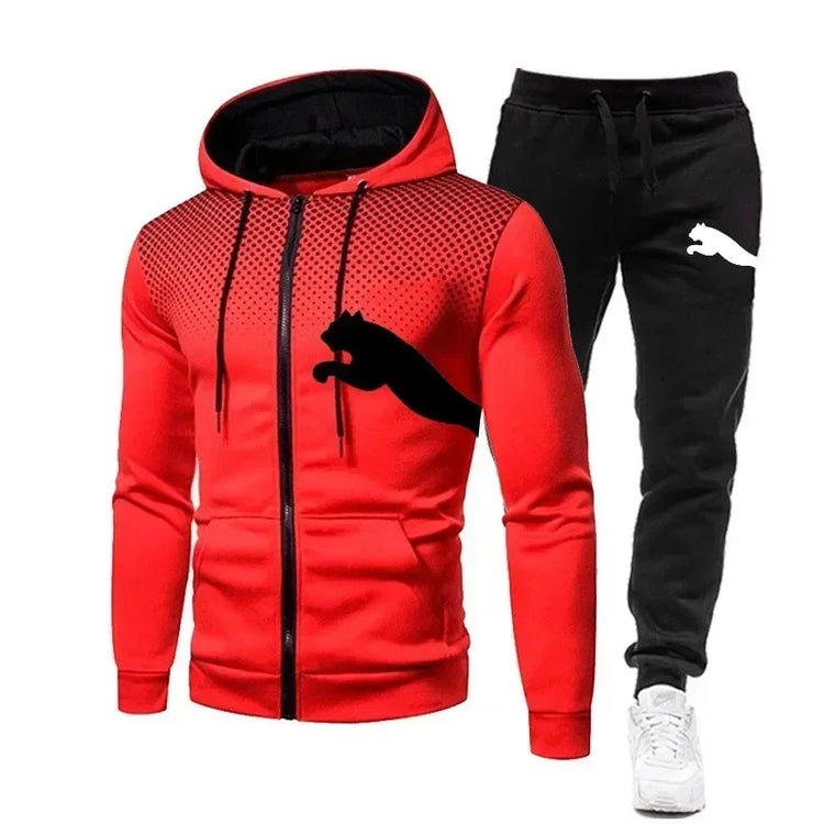 2025 Men's Autumn and Winter Hooded Sweatshirt Set, Hooded Sweatshirt + Pants Set, Sports Running Leisure Wear