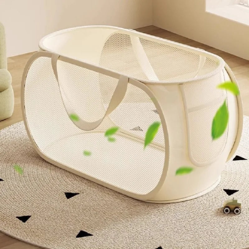 Foldable Mesh Toy Storage Basket, Large Breathable Laundry Hamper With Handles Vertical & Horizontal Dual Styles Kids