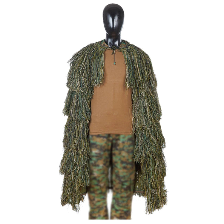 Lightweight Ghillie Poncho Tactical Sniper Ghillie Top for Airsoft Paintball Ghillie Poncho Suit Woodland