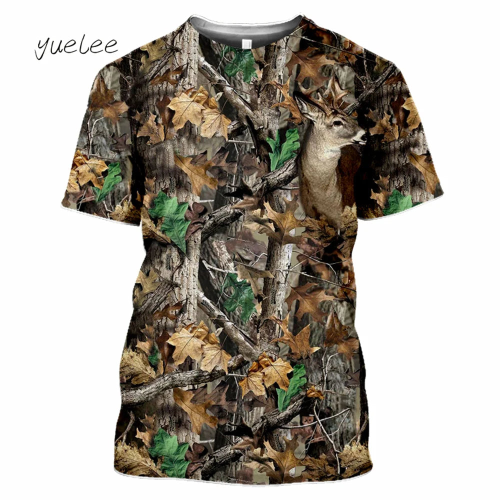 Novelty Men's T-Shirt 3D Woods Hunting Camouflage Print Short-Sleeved T-Shirt Outdoor Sports Tops Summer Men's Casual T-Shirt