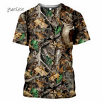 Novelty Men's T-Shirt 3D Woods Hunting Camouflage Print Short-Sleeved T-Shirt Outdoor Sports Tops Summer Men's Casual T-Shirt