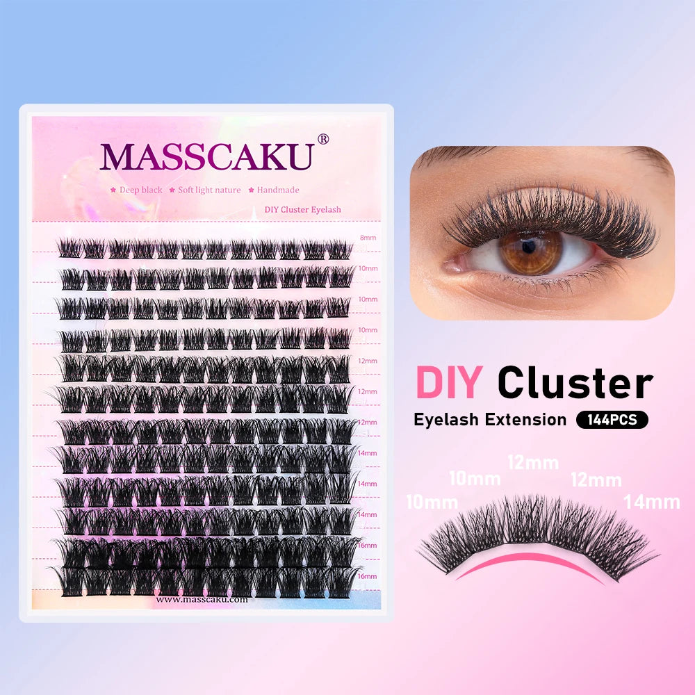 YUANZHIJIE DIY Cluster Eyelash Extension 12lines Dovetail Segmented Lashes Natural Lighter Bundle Makeup Supplies
