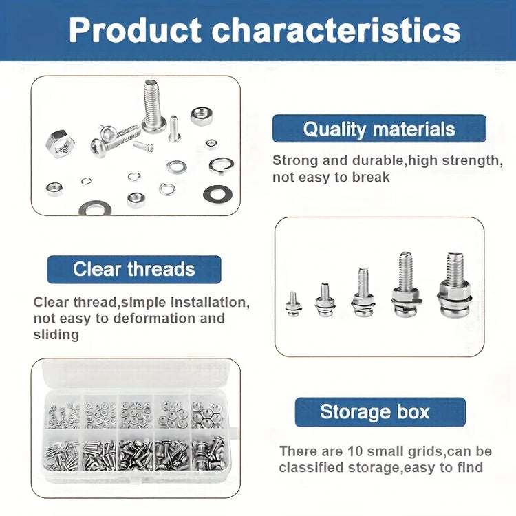Hex Nuts and Bolt Set - 320 pieces/120 pieces, durable M2 - M5 metric size, universal hardware kit for DIY projects and repairs