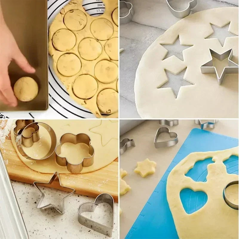 30Pcs Stainless Steel Mold Heart Star Flower Geometric Shape Cookie Cutters Chocolate Cake Molds Fondant Biscuit Pastry Bakeware