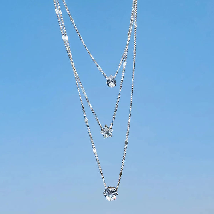 Trendy Zircon Pendant Necklace For Women Multilayer Chain Choker Fashion Female Party Shiny Jewelry Gift