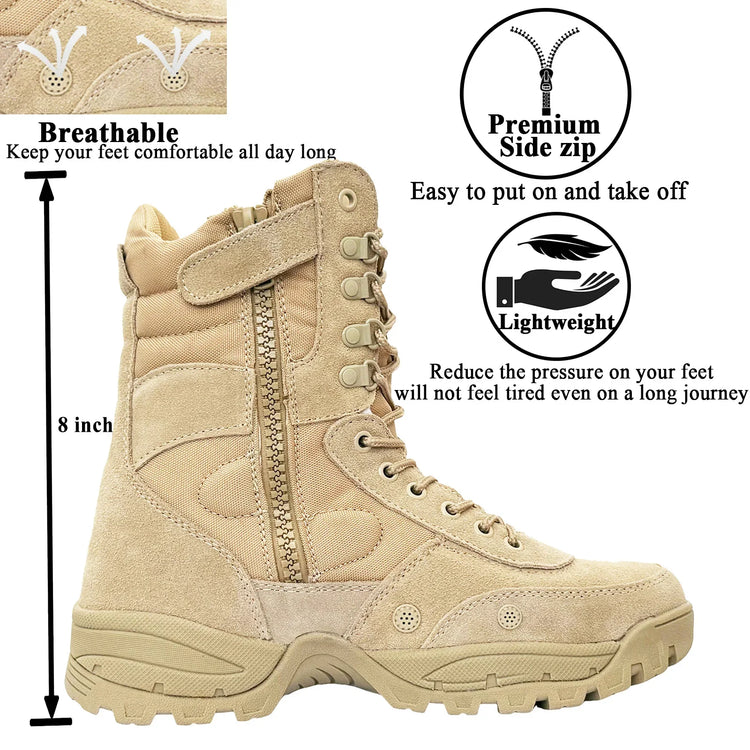 LAHORS® Brand Lightweight Cowhide Leather Tactical Boots Men's Desert Combat Outdoor Hiking Ankle Shoes Men