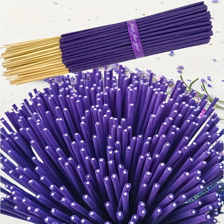 Available in 57/129/299 Pieces, Lavender Premium Incense Sticks, 8.66 Inches - 30~40 Minutes Burning Time, Light Fragrance, Suitable for Home, Kitchen and Restaurant Decoration, Suitable for Home Office Odor Removal, Long-Las