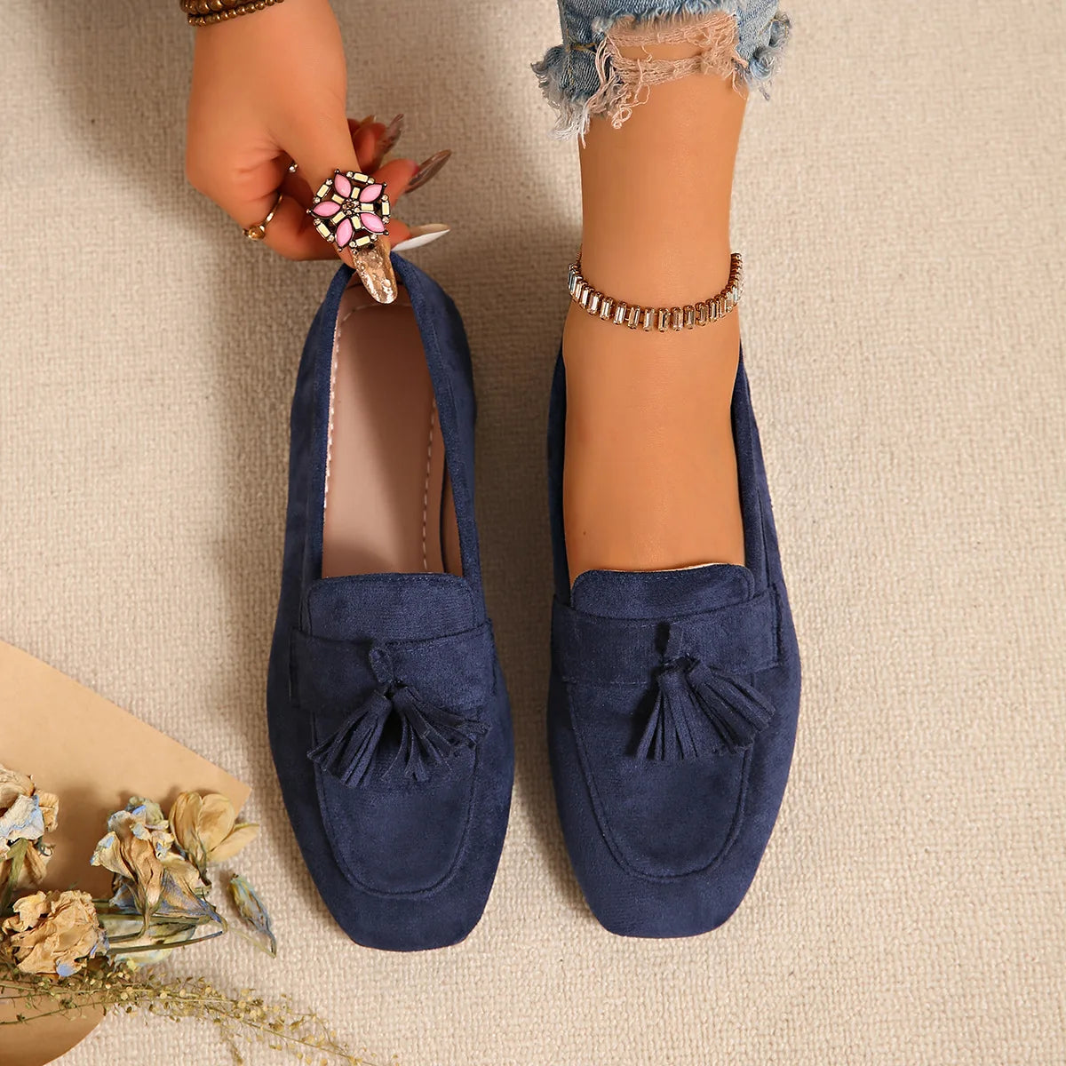 Woman's Flat Shoes Large Size Spring New Fashion Square Toe Comfortable Soft Ballet Flats Simple Versatile Casual Slip on Shoes