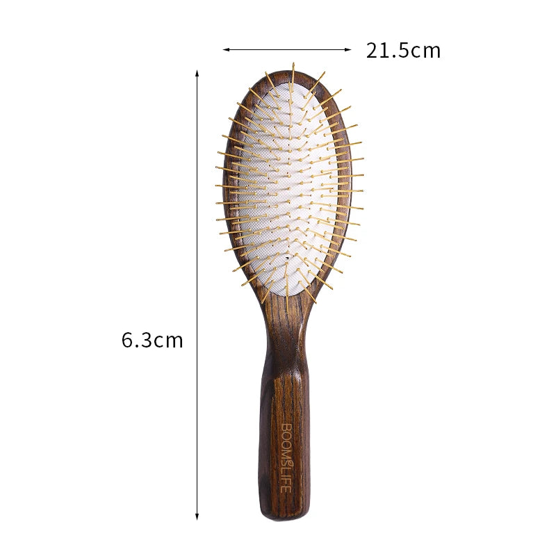 BOOMSLIFE Personalized Logo Metal Needle Wood Hair Brush For Women Hair Detangling Metal Pin Comb Massage Scalp Hair Comb