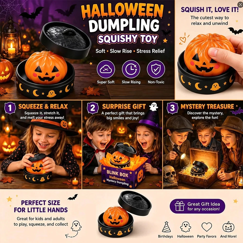 New Halloween Dumpling Squeeze Squishy Toy, Cute Slow Rising Squeeze Stress Relief Sensory Toy, Soft Kawaii Halloween Fidget Toy