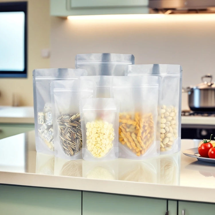 100Pcs Resealable Stand Up Frosted Plastic Zip Lock Bags for Snacks Coffee Cereals Corn Beans Beverages Packing Storage Pouches