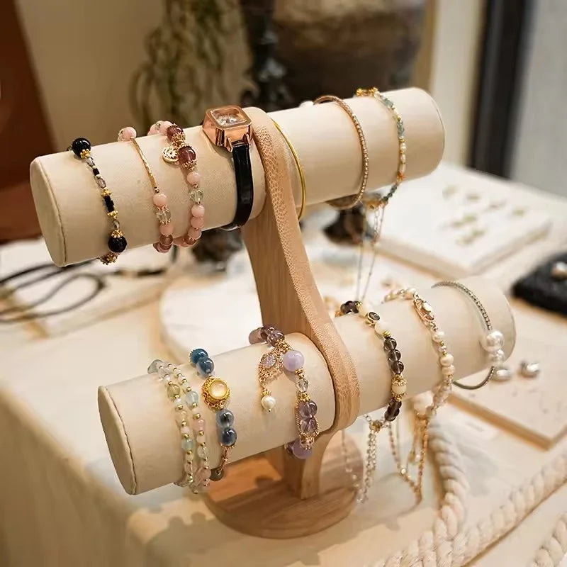 1-3 Tier Wooden High-end Jewelry Display Rack Ring Storage Tray Necklace Bracelet Display Props Jewelry Display Tools