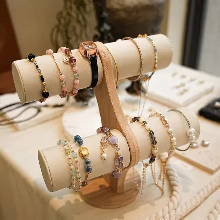 1-3 Tier Wooden High-end Jewelry Display Rack Ring Storage Tray Necklace Bracelet Display Props Jewelry Display Tools
