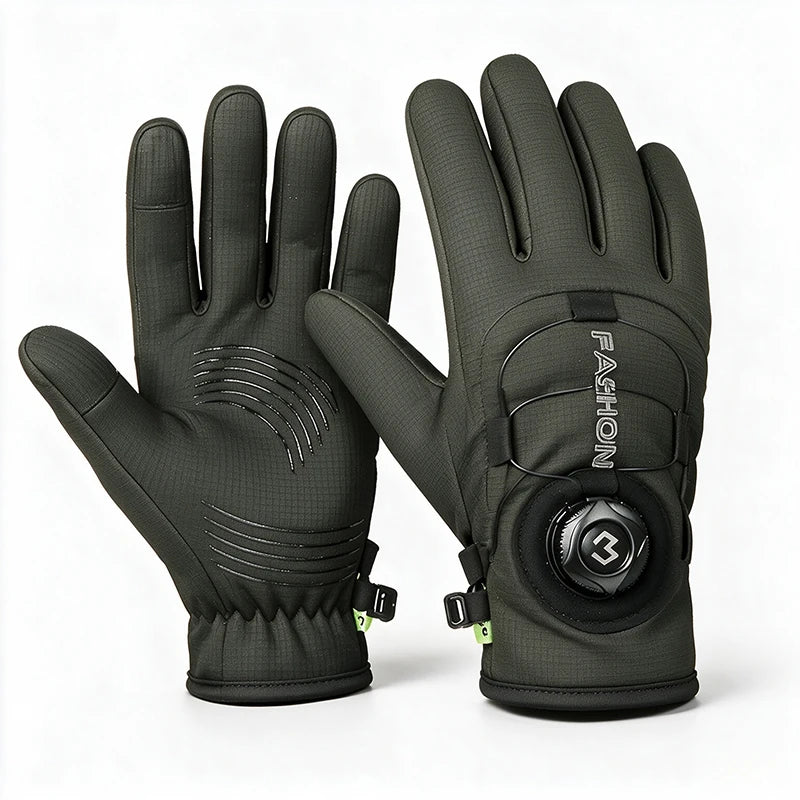 OFFBONDAGE Winter Cycling Gloves Thermal Warm Fleece Lined Waterproof Anti-Slip Motorcycle Gloves Adjustable Rotary Buckle MTB