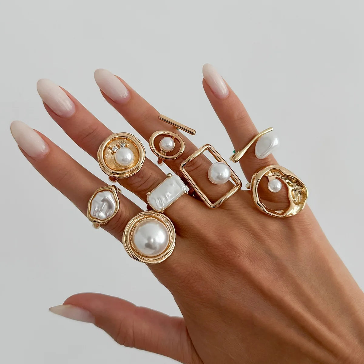15PCS/Set Cool Oversized Smooth Abstract Lava Line Ring Set Women's Trendy Geometric Stacking Finger Ring Accessories