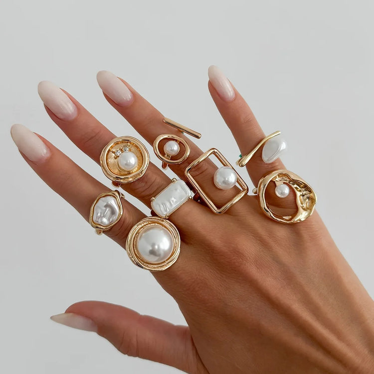 15PCS/Set Cool Oversized Smooth Abstract Lava Line Ring Set Women's Trendy Geometric Stacking Finger Ring Accessories