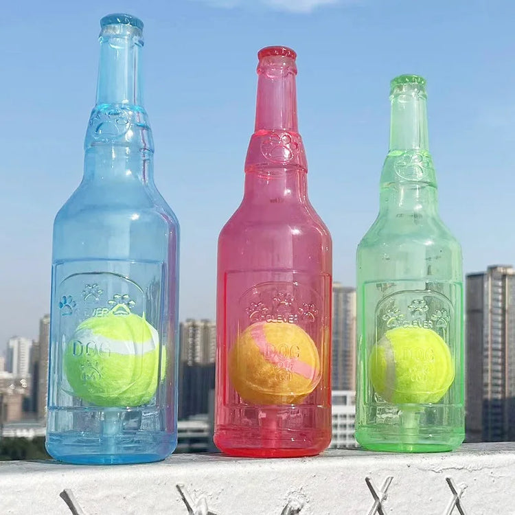 Pet Chew Toy TPR Bite-Resistance Beer Bottle with Tennis Ball Toy Puppy Teeth Grinding Dog Chewing Squeaky Interactive Toys
