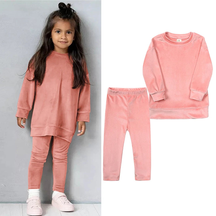 Kids Girl Velvet Suit Long Sleeve Pants