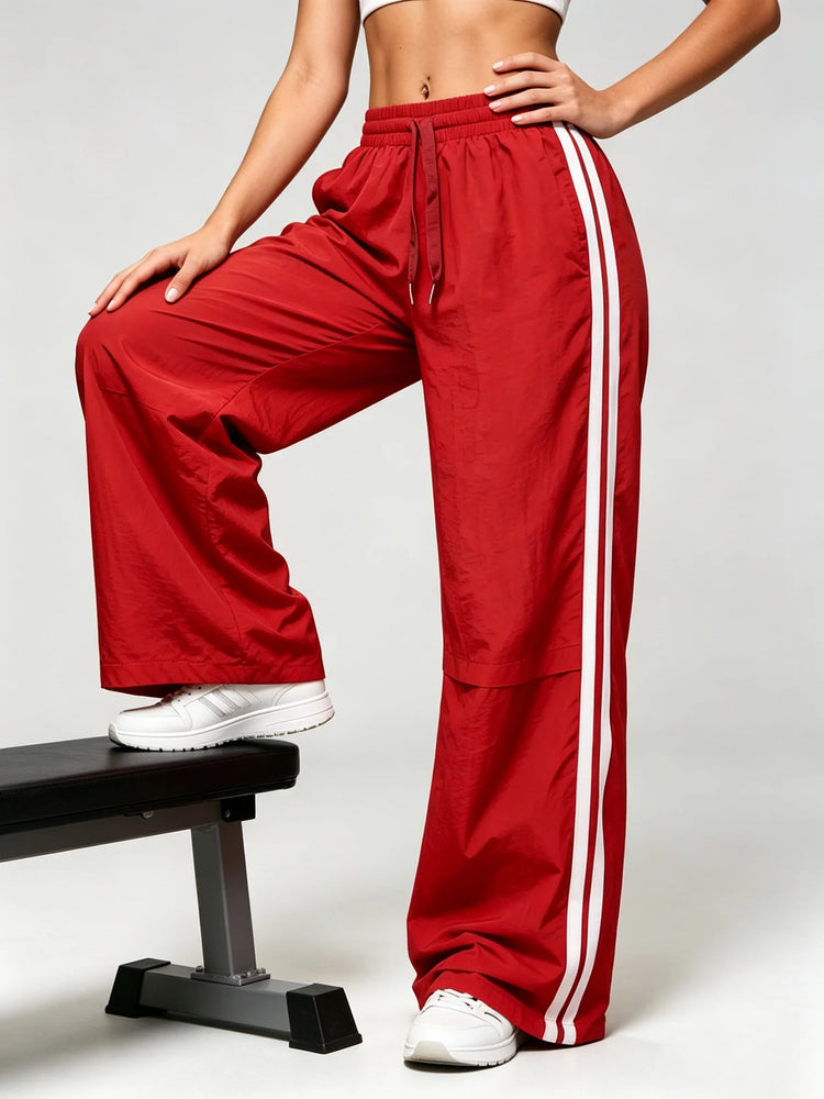 Women's Striped Pants Loose Elastic Waist Drawstring Straight Leg Casual Sweatpants Low Rise Baggy Trousers for Outdoor Sports