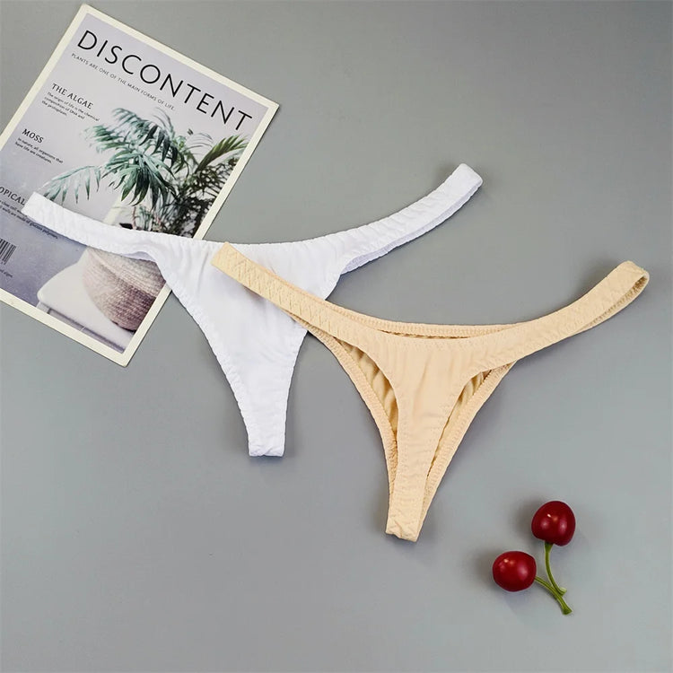 2Pcs Sexy Mini Micro Thongs Low Waist Seamless Female Underpants Comfortable Solid Bikini Underwear Women G String