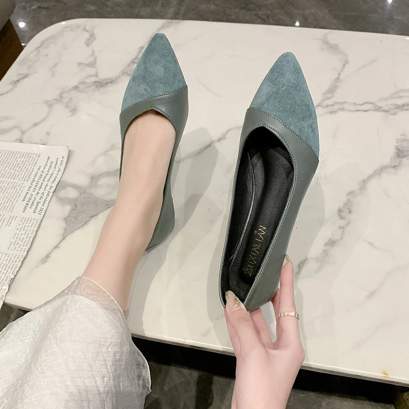 Women Pointed Toe Spliced Flat Shoes Slip On Dress Flats