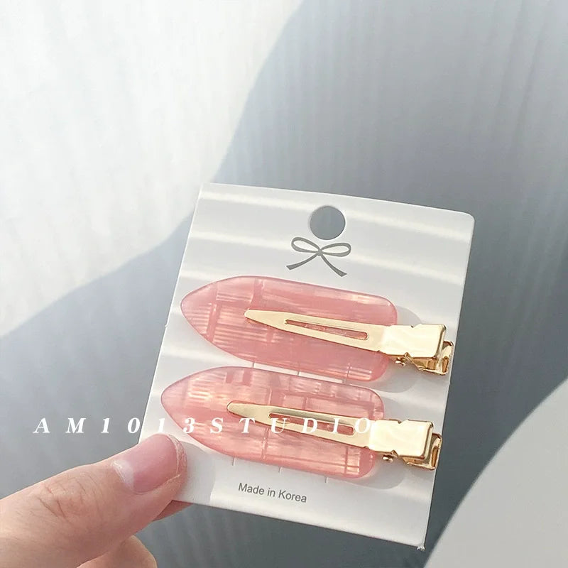 2pcs Simple Sakura Pink Seamless Hair Clip Women Acetate Sheet No Bend Bangs Clip Duckbill Clip Hairpins Hair Styling Tool