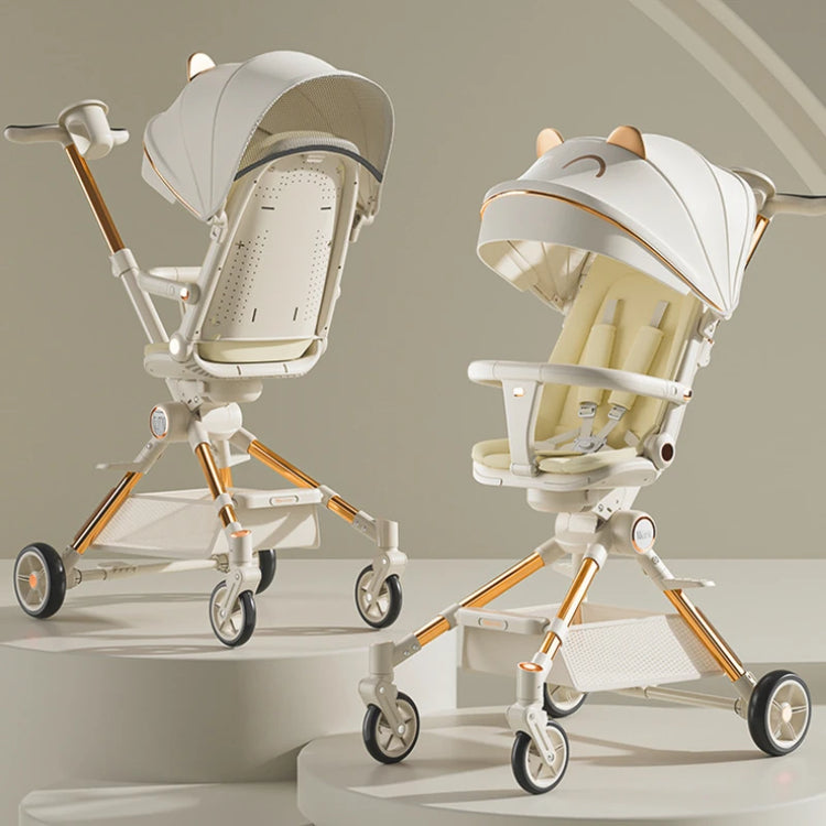 One-touch Foldable Lightweight Baby Stroller High-view Baby Dining Stroller Sitting and Lying Two-way Baby Carriage