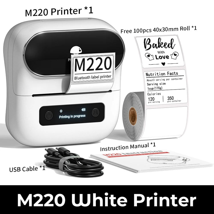 Phomemo M220 Bluetooth Thermal Label Printer 20-75mm Portable 203DPI Label Maker for Barcode Address Mailing File Labels