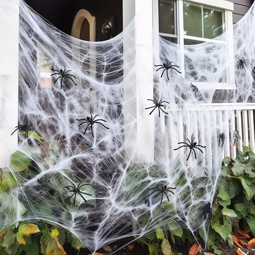 1 Set, 60 Soft Spider Webs Halloween Decorations Bonus With 10 Fake Spiders, Super Stretch Cobwebs For Halloween Indoor Outdoor