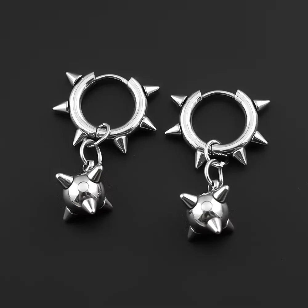 Punk Spike Rivet Hoop Earrings For Women Men Ear Studs Stainless Steel Gothic Hip Hop European and American Earring Jewelry Gift
