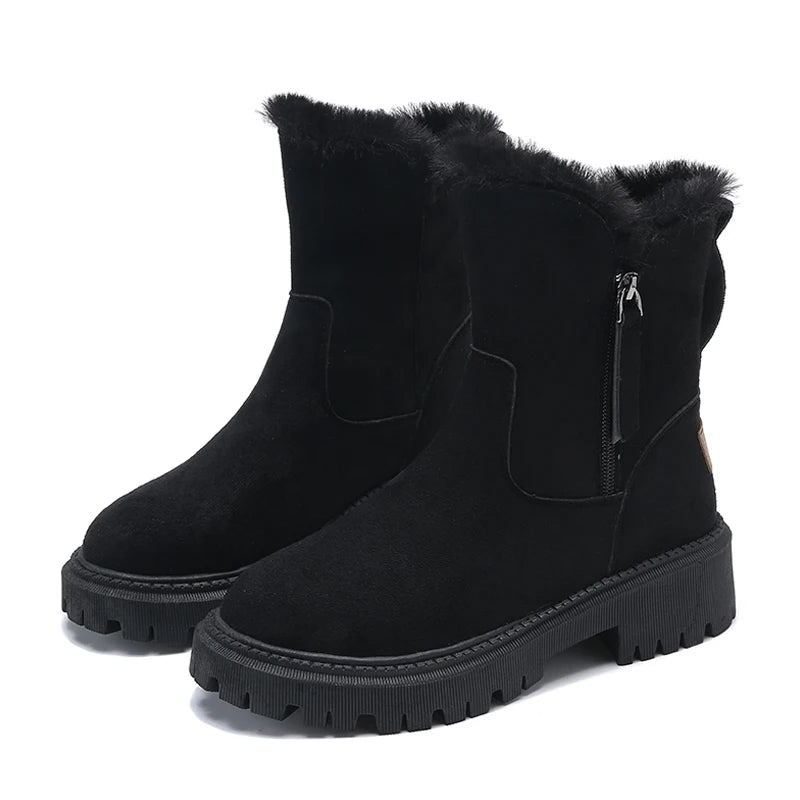 NEW Snow Boots Women Winter Warm Fashion Designer Platform Boots Non-slip Short Plush Flats Suede Shoes Mujer