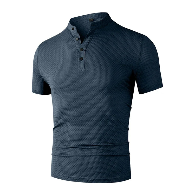 Men's Business Casual Short Sleeve POLO Shirt Bone Flower Solid Color Breathable Comfortable Fashion Summer Versatile Top