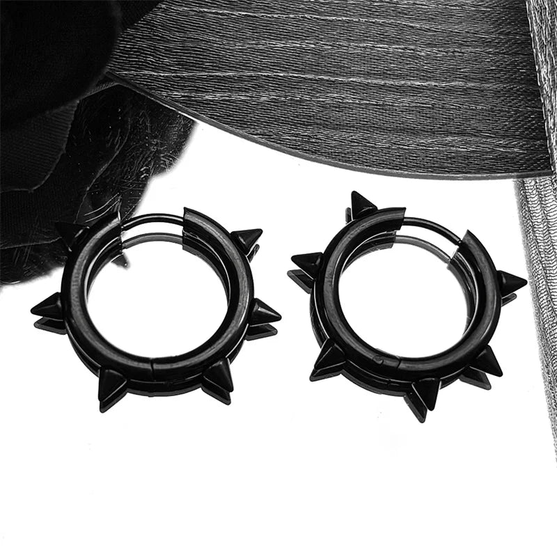 Punk Spike Rivet Hoop Earrings For Women Men Ear Studs Stainless Steel Gothic Hip Hop European and American Earring Jewelry Gift
