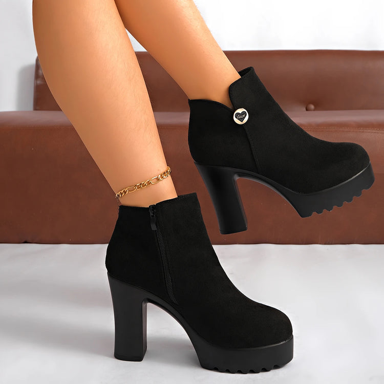 Fashionable New Round Toe Suede Comfortable High Heels Anti Slip Short Boots Sexy Elegant Winter Casual Riding Boots for Women